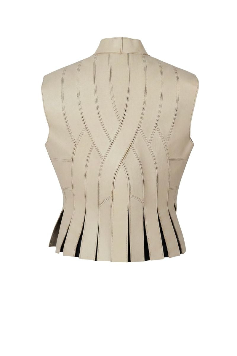 Double A Cult Mia X Brianna vest in butter yellow beige, featuring a stylish sleeveless design and leather fabric.