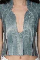 Gray leather vest by Double A, Briana II style, with a fitted design and detailed stitching, displayed on a mannequin.