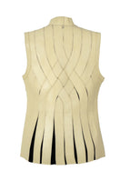 Double A Brianna leather vest in butter yellow, stylish sleeveless vest with smooth leather texture and tailored fit.