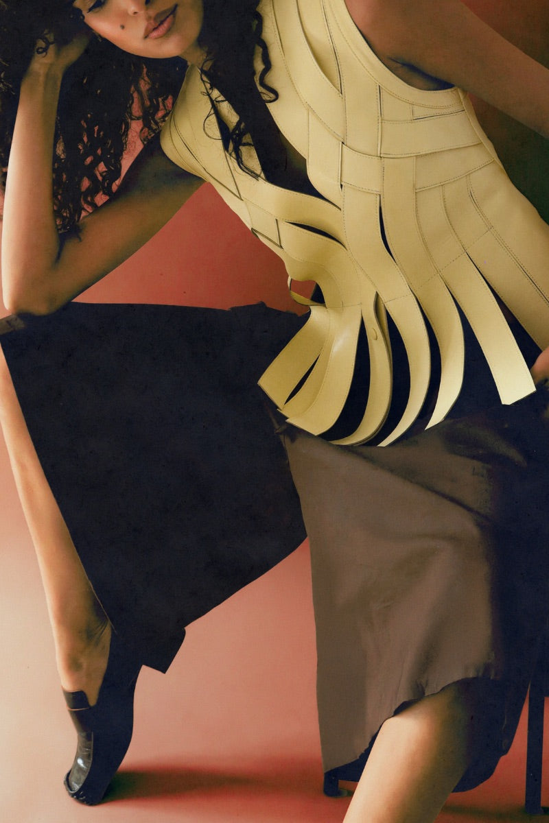 Double A Brianna leather vest in butter yellow, showcasing a stylish sleeveless vest with a smooth leather finish.