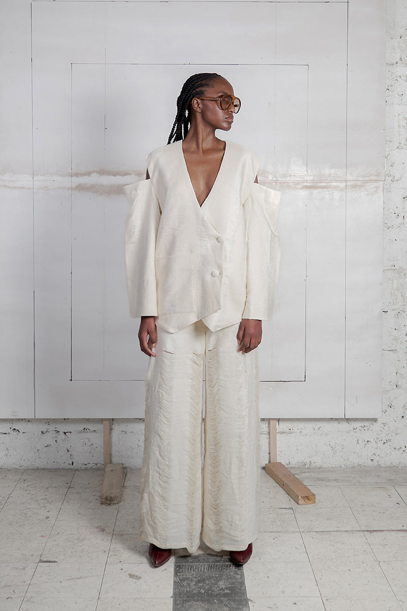 BRIDGE WEAVE BLAZER PANT IN IVORY - CULT MIA
