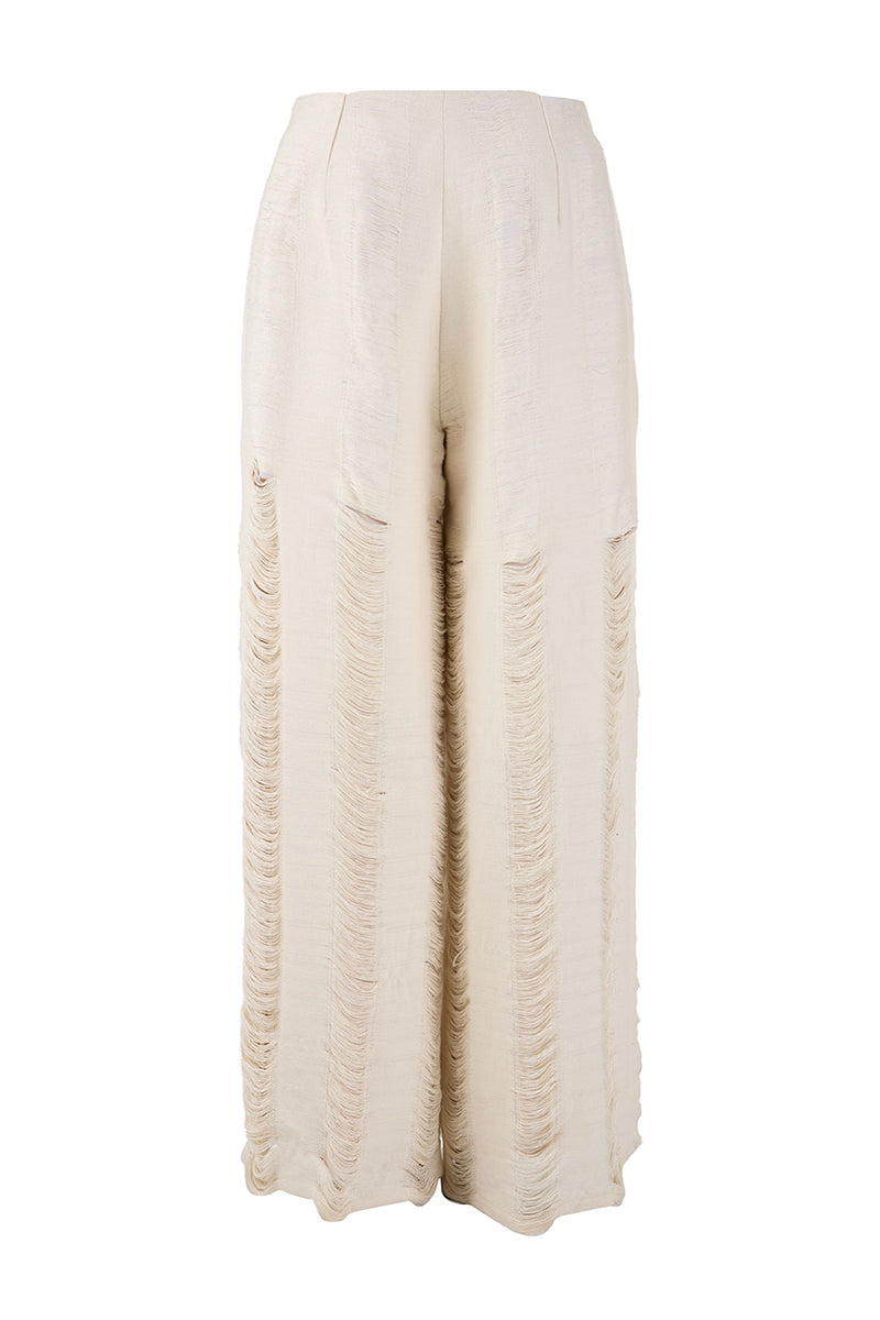 Maz Manuela Álvarez ivory Bridge Weave blazer pants shown front view, featuring tailored design and smooth fabric.