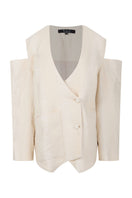 Maz Manuela Álvarez ivory Bridge Weave blazer suit, tailored with a structured fit and stylish lapels, perfect for elegant occasions.