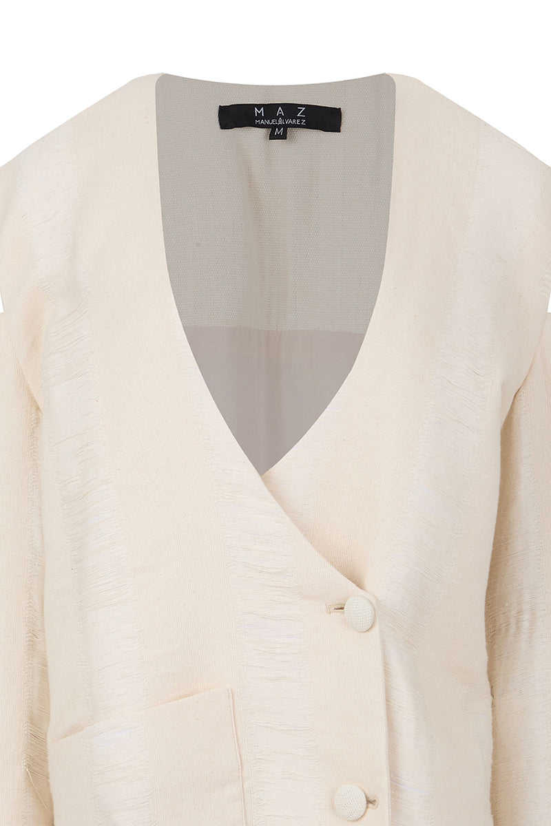 Ivory bridge weave blazer suit by MAZ Manuela Álvarez, tailored fit with classic lapel and structured design for a sophisticated look.