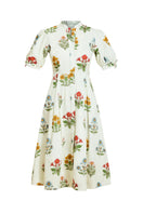Mestiza New York Brooklyn midi dress in Verano Meadows fabric, soft flowy fabric with floral pattern, stylish midi length dress.