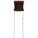 Brown 3D floral strap top by Montsand, featuring textured floral detailing and thin shoulder straps, casual summer style.