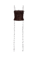 Brown 3D floral strap top by Montsand, featuring textured floral detailing and thin shoulder straps, casual summer style.