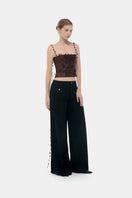 Brown 3D floral strap top by Montsand featuring textured fabric and stylish shoulder straps, perfect for casual wear.