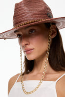Brown Panama fedora hat by LE SH KA featuring a classic style and wide brim, perfect for stylish sun protection.