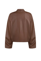 Brown bomber jacket in fox leather by ELENAREVA, featuring a stylish design with a sleek, smooth texture and classic fit.