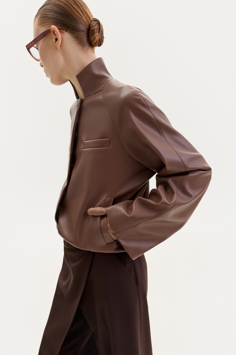 BROWN BOMBER JACKET IN FOX LEATHER | CULT MIA | ELENAREVA BROWN BOMBER JACKET IN FOX LEATHER | CULT MIA | ELENAREVA