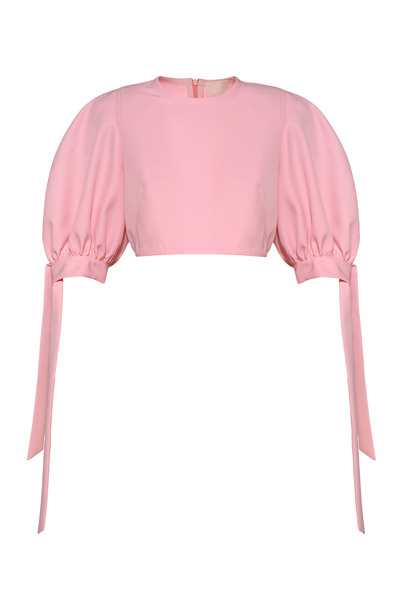 Pink Liya Bubble Bow Top featuring a playful bubble design and a stylish bow detail, perfect for trendy casual wear.