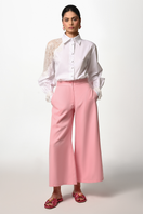 Pink bubble trousers by Liya featuring a relaxed fit, elastic waistband, and bubble-style design for a trendy, comfortable look.