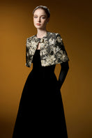 I.H.F Mirabelle Lyon velvet and jacquard gown with A-line silhouette and mini cape, elegant evening dress in rich fabric.