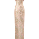 Pink metallic jacquard and silk taffeta gown by I.H.F, featuring a fitted column silhouette with elegant fabric details.