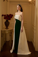 Elegant I.H.F VIVA velvet and taffeta gown with a burstier column silhouette and shoulder draped detail.