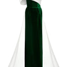 I.H.F. VIVA velvet and taffeta gown featuring a burstier column design with elegant shoulder draped detail.