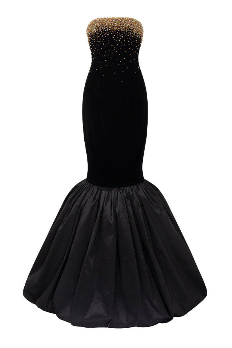 فستان ليون من المخمل والتفتا بتصميم ذيل السمكة