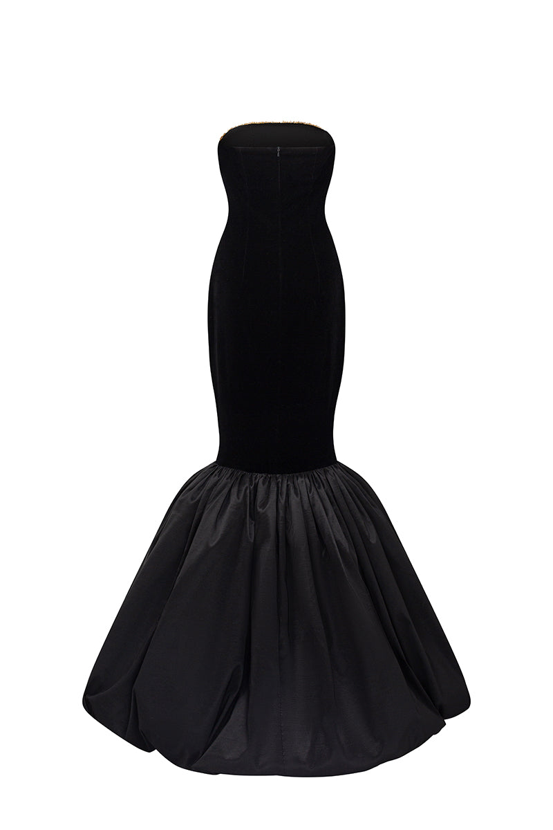 LYON VELVET AND TAFFETA FISHTAIL GOWN | CULT MIA