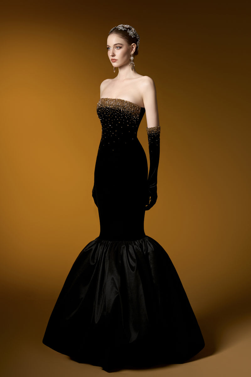 LYON VELVET AND TAFFETA FISHTAIL GOWN | CULT MIA LYON VELVET AND TAFFETA FISHTAIL GOWN | CULT MIA