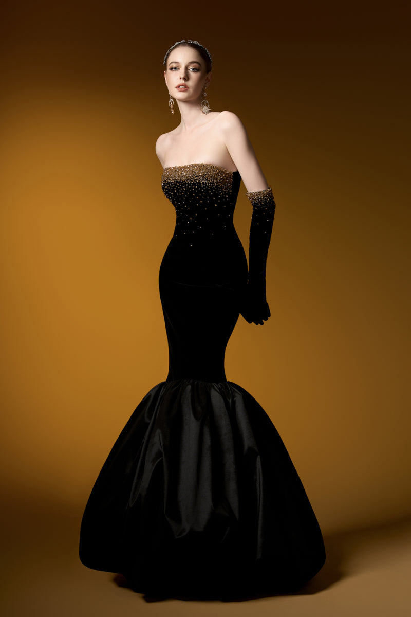 LYON VELVET AND TAFFETA FISHTAIL GOWN | CULT MIA | I.H.F LYON VELVET AND TAFFETA FISHTAIL GOWN | CULT MIA | I.H.F