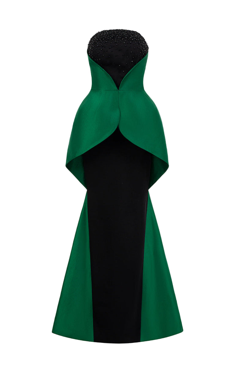 فستان مايل من الكريب والتفتا باللون الأخضر