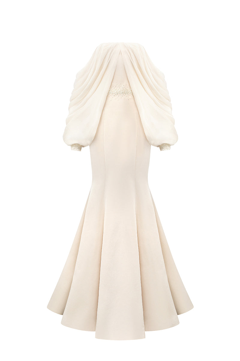 SILK TAFFETA AND CHIFFON DRESS IN GOLD - CULT MIA