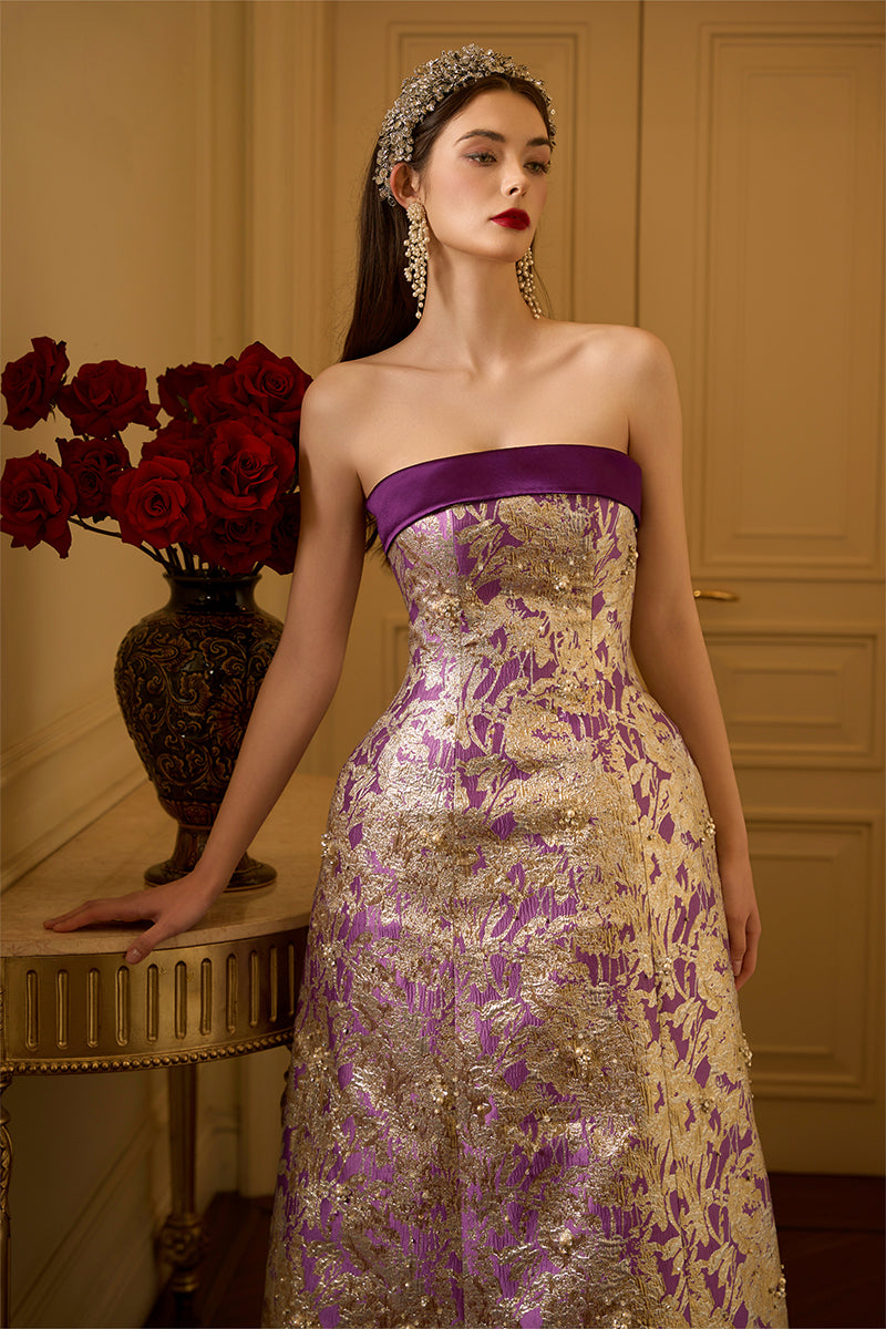 HANNAH METALLIC JACQUARD AND SILK GOWN | CULT MIA | I.H.F HANNAH METALLIC JACQUARD AND SILK GOWN | CULT MIA | I.H.F