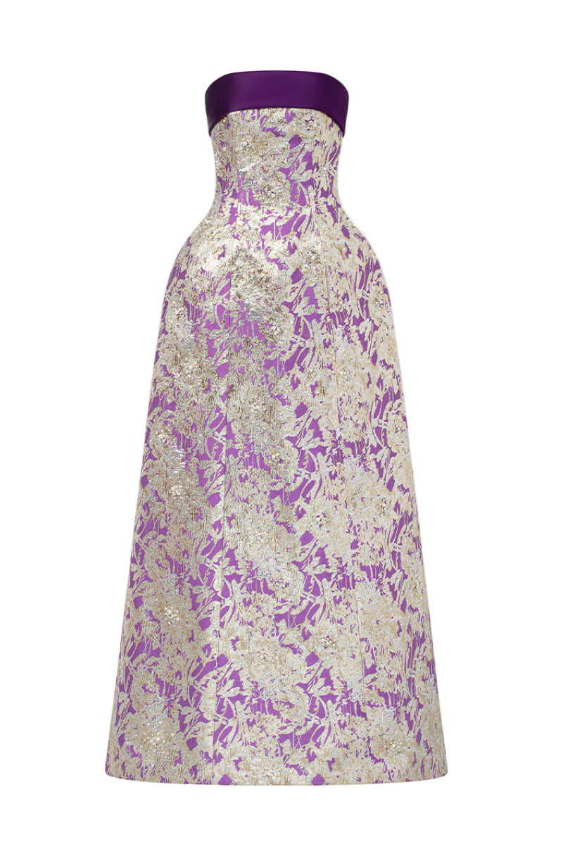 فستان هانا المعدني من الجاكار والحرير
