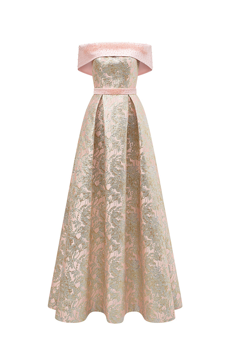 METALLIC JACQUARD AND SILK TAFFETA PINK GOWN