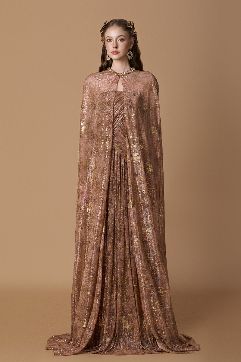 TIE-DYE METALLIC CHIFFON GOWN
