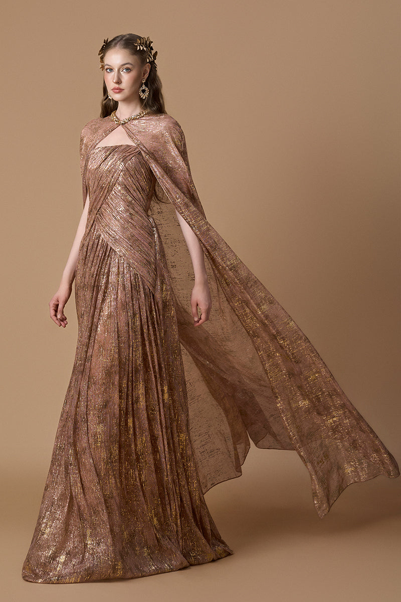 TIE-DYE METALLIC CHIFFON GOWN