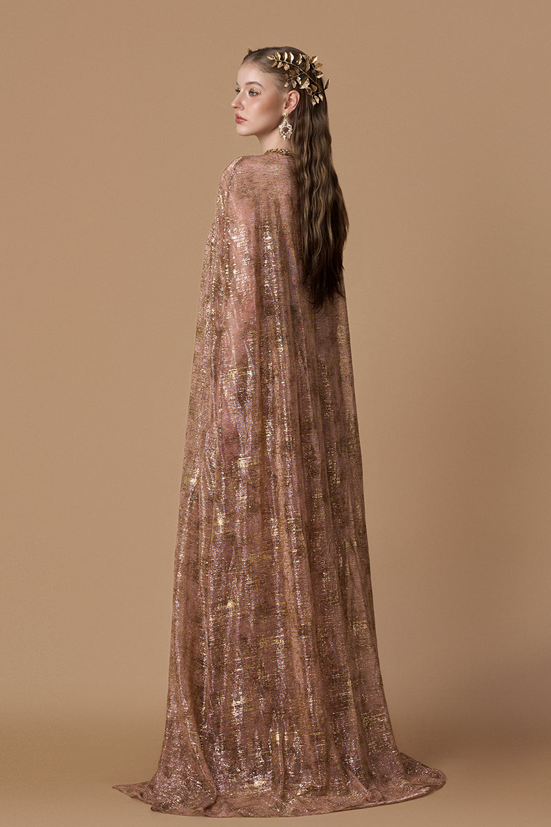 TIE-DYE METALLIC CHIFFON GOWN