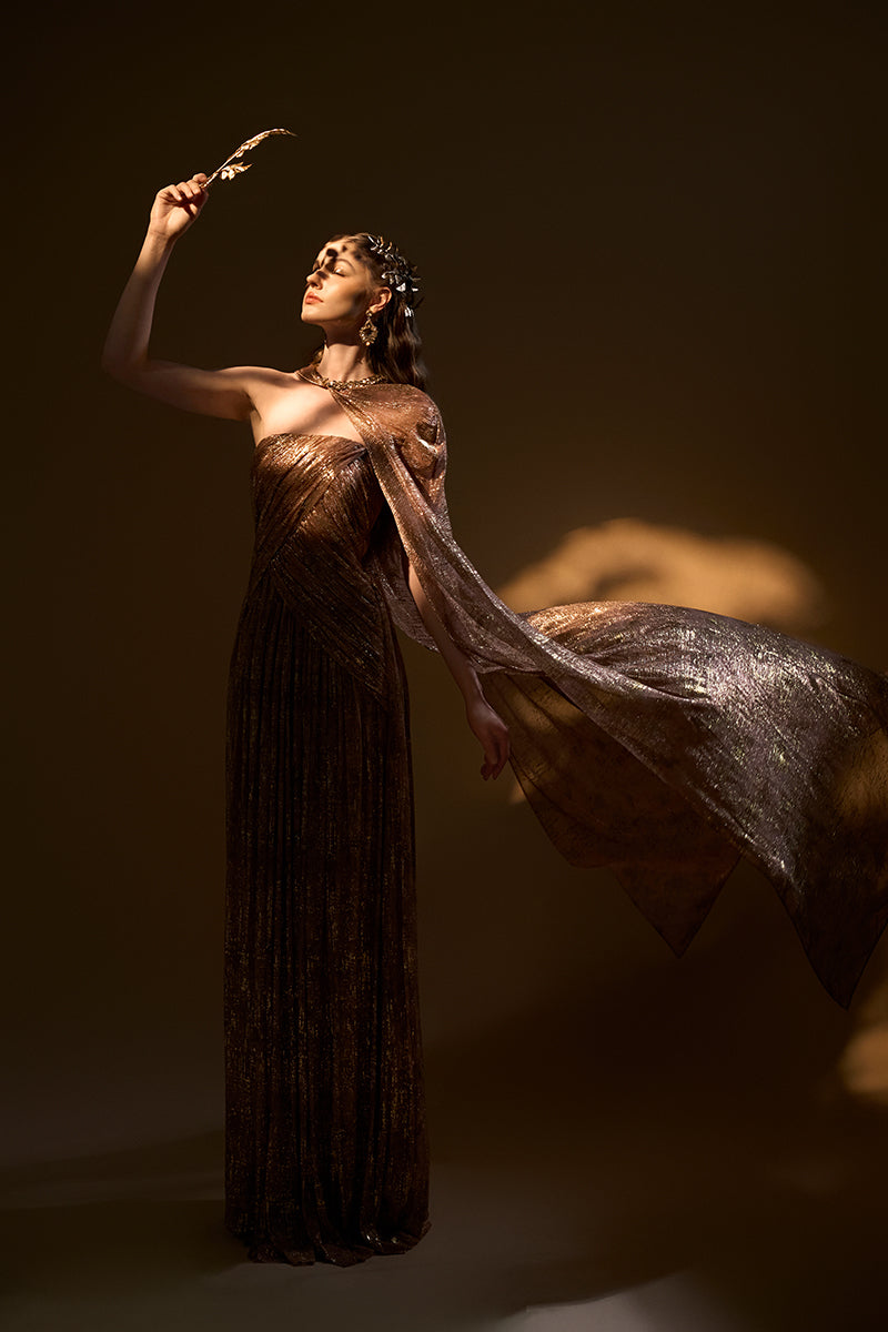 TIE-DYE METALLIC CHIFFON GOWN | CULT MIA | I.H.F TIE-DYE METALLIC CHIFFON GOWN | CULT MIA | I.H.F
