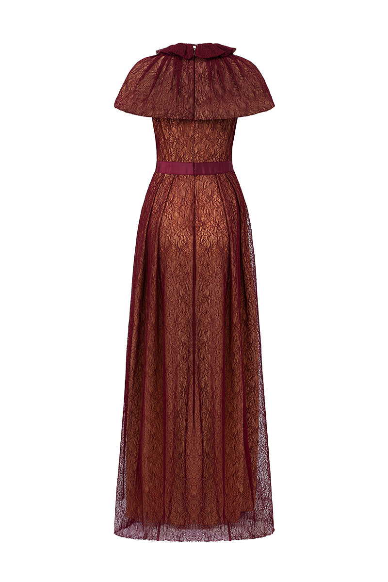 VINE GUIPURE LACE MAXI DRESS IN BORDEAUX | CULT MIA | I.H.F VINE GUIPURE LACE MAXI DRESS IN BORDEAUX | CULT MIA | I.H.F