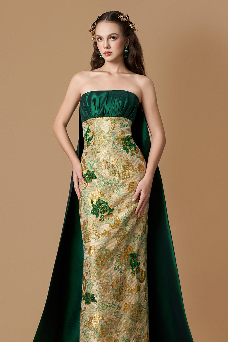 KATHRYN FLORAL METALLIC JACQUARD AND TAFFETA GOWN IN GREEN | CULT MIA | I.H.F KATHRYN FLORAL METALLIC JACQUARD AND TAFFETA GOWN IN GREEN | CULT MIA | I.H.F