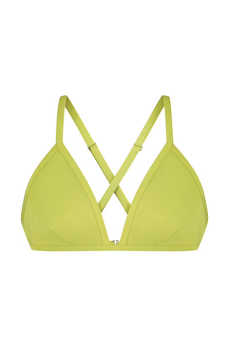 Sayya lime bustier top with fitted design and adjustable straps, shown on a mannequin.