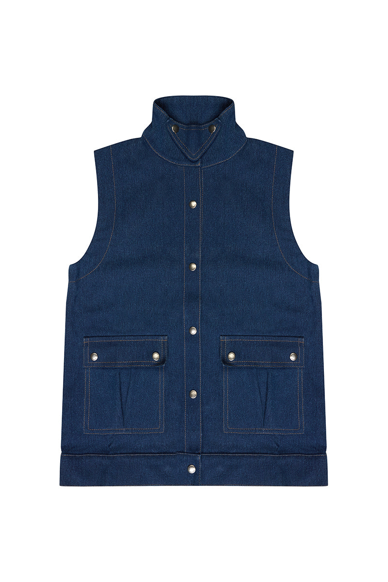 BUTTON DOWN DENIM VEST IN NAVY