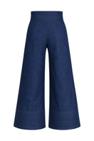 Dark blue button pants by ANA + MARIA, featuring a tailored fit and front buttons, shown on a model.