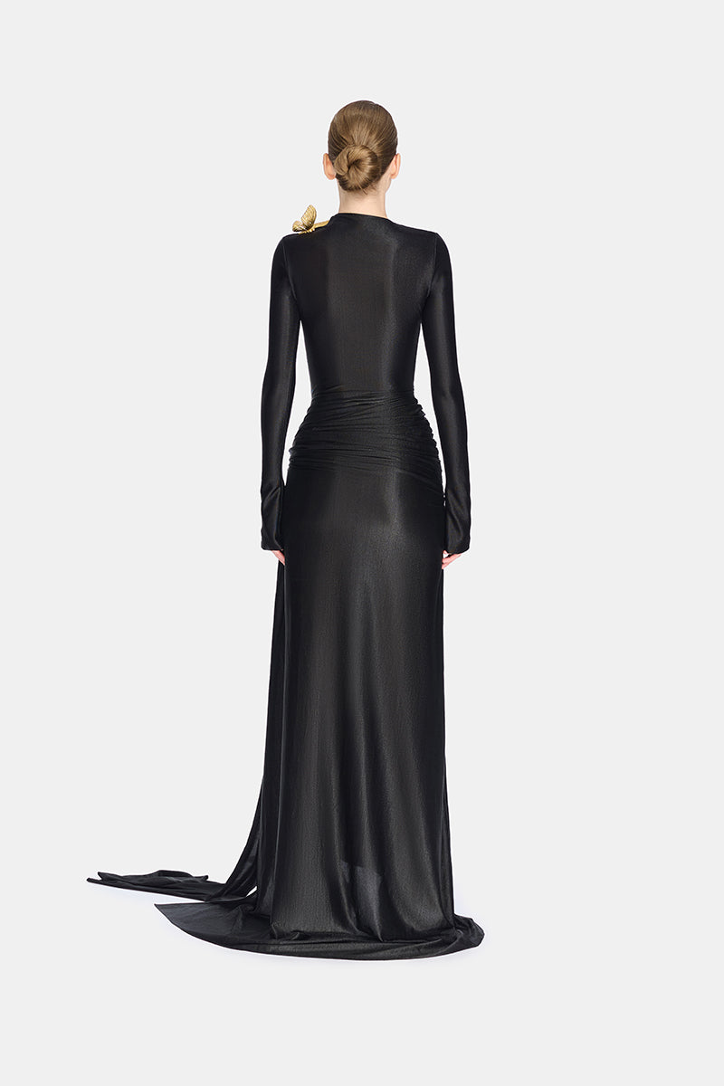 Byron Dress in Black with Cream Embroidery