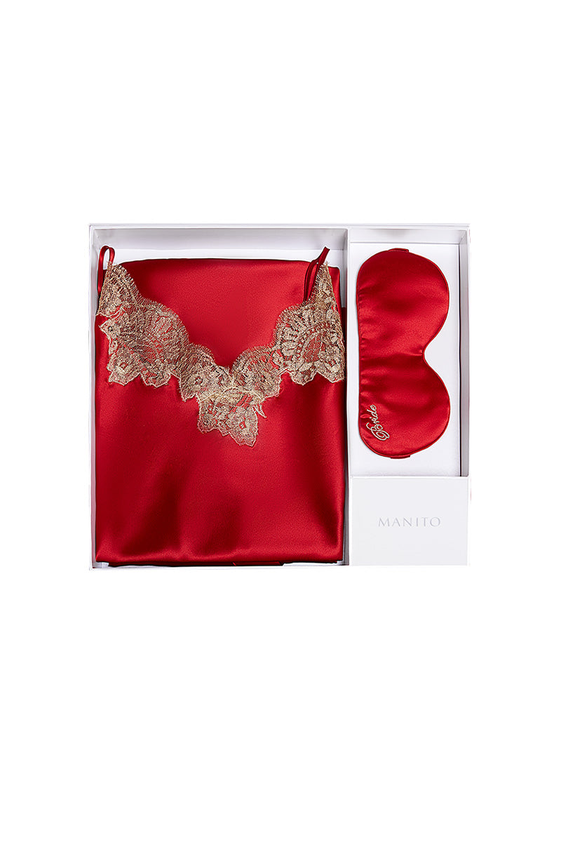 Manito wedding eye mask and nightgown gift box with elegant packaging and matching accessories, ideal for bridal or special occasion gifts.