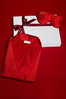 Manito bridal wedding eye mask and matching robe set in a gift box, soft fabric with elegant design for special occasions.