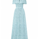 Blue architectural lace bustier A-line gown with mini cape and crystal embellishments, designed by I.H.F Studio.
