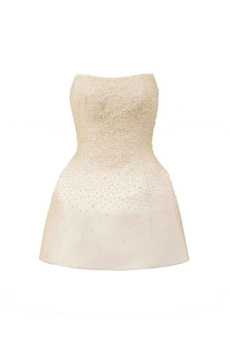 ROBE MINI BUSTIER PERLÉE BEIGE