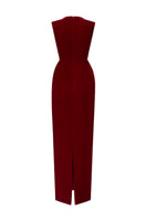 Dark red velvet Lyon midi column gown by I.H.F Studio featuring a heart-shaped neckline and crystal embellishments.