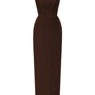 Brown velvet Lyon midi column gown by I.H.F Studio featuring a heart-shaped neckline and crystal embellishments.