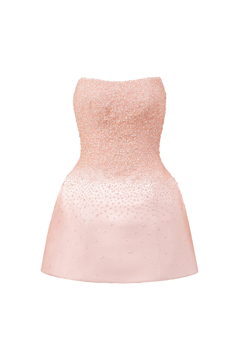 BUSTIER BEADED MINI DRESS IN LIGHT PINK - CULT MIA