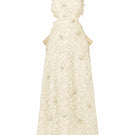Ivory floral lace halter midi A-line gown with waist cut-out by I.H.F Studio, featuring intricate lace details and elegant design.