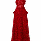 Red floral lace halter midi A-line gown by I.H.F Studio featuring elegant design and intricate lace details.