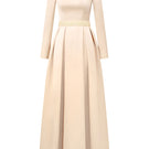Elegant gold silk taffeta gown by I.H.F Studio, featuring flowing fabric and sophisticated design, perfect for formal occasions.